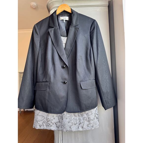 Le Suit 2-Button Evening Blazer Black on Black Metallic Thread Detail Sz 18W - Picture 2 of 11
